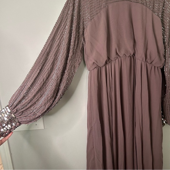 NWT ASOS Design Mauve Purple Long Sleeve Beaded Embellished Midi Dress - Picture 6 of 11